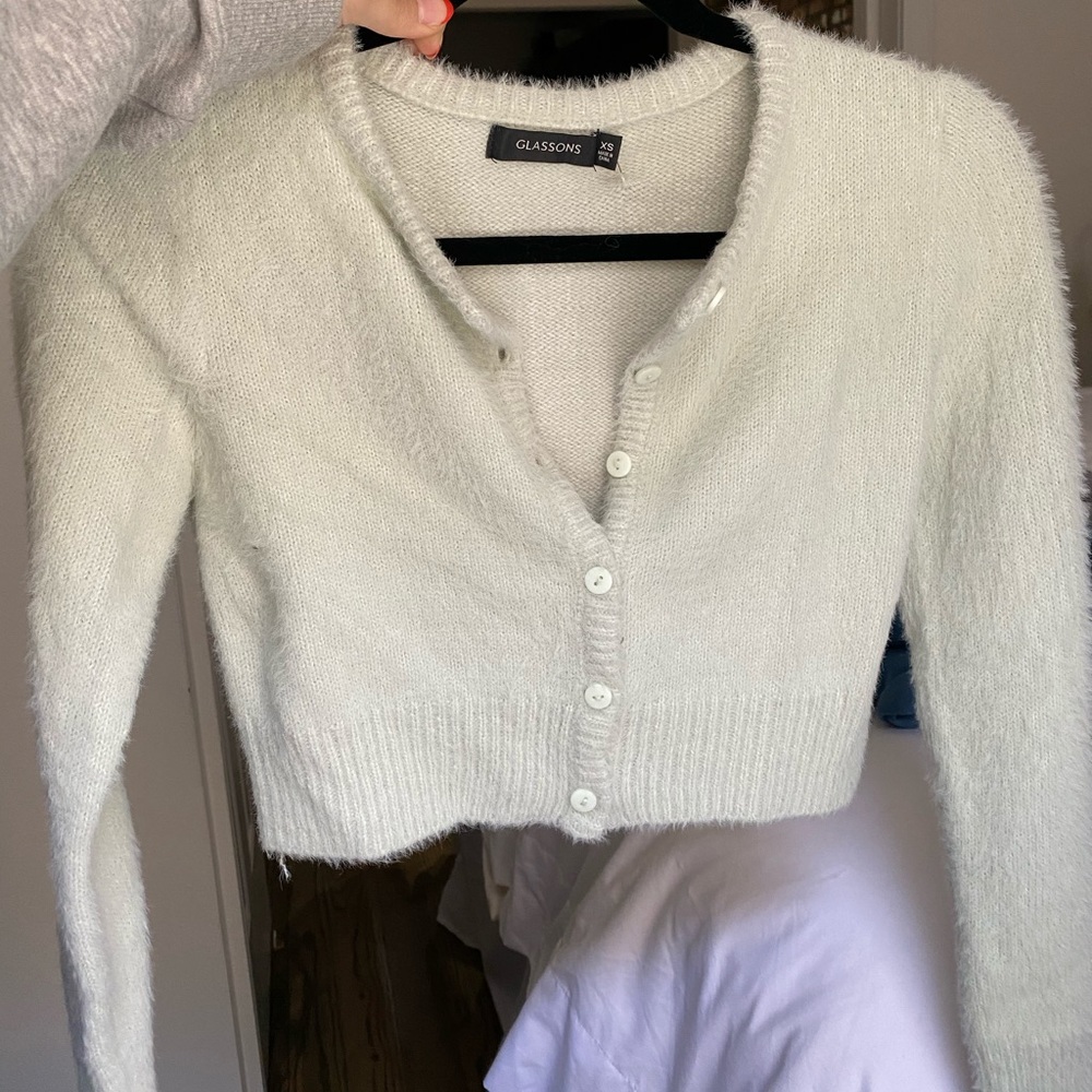 Cropped mint green cardigan